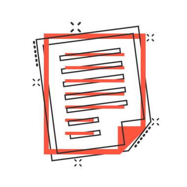 Çizgi roman stilinde belge notu simgesi. Kağıt levha vektör karikatür il