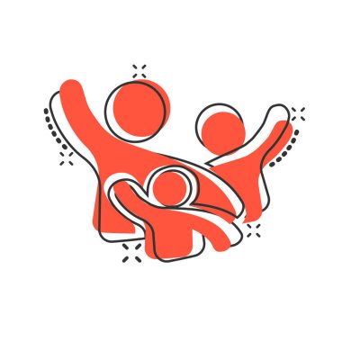 Family greeting with hand up icon in comic style. Person gesture
