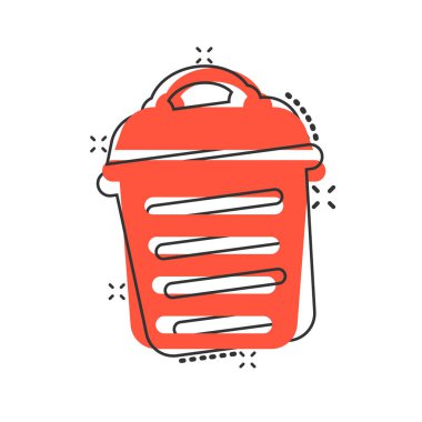 Çizgi roman tarzında çöp kutusu simgesi. Çöp kovası vektör carto