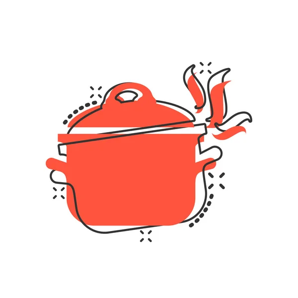 Vector icono de la sartén de cocina de dibujos animados en estilo cómico. Conc olla de cocina — Vector de stock