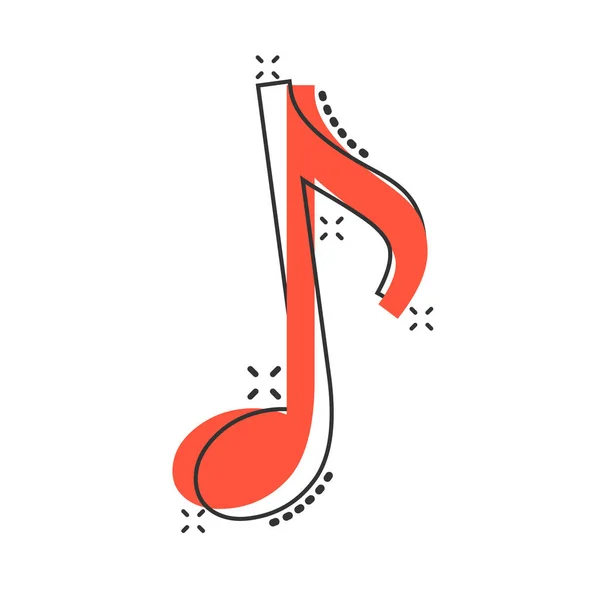 Icono de nota de música de dibujos animados vectorial en estilo cómico. Conce medios de sonido — Vector de stock