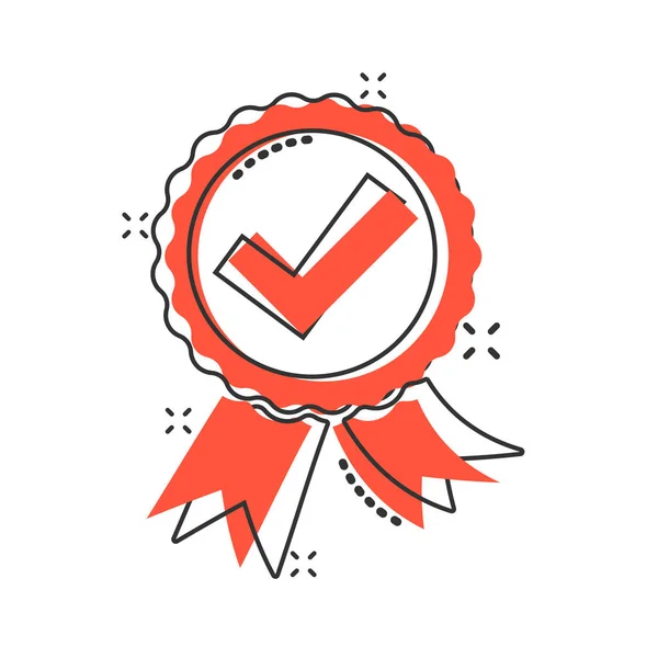 Ícone de medalha de certificado aprovado em estilo cômico. Marca de verificação carimbo — Vetor de Stock