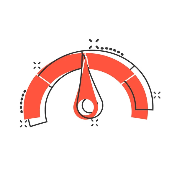 Icône du tableau de bord du mètre dans un style comique. Indicateur de notation de crédit prélèvement — Image vectorielle