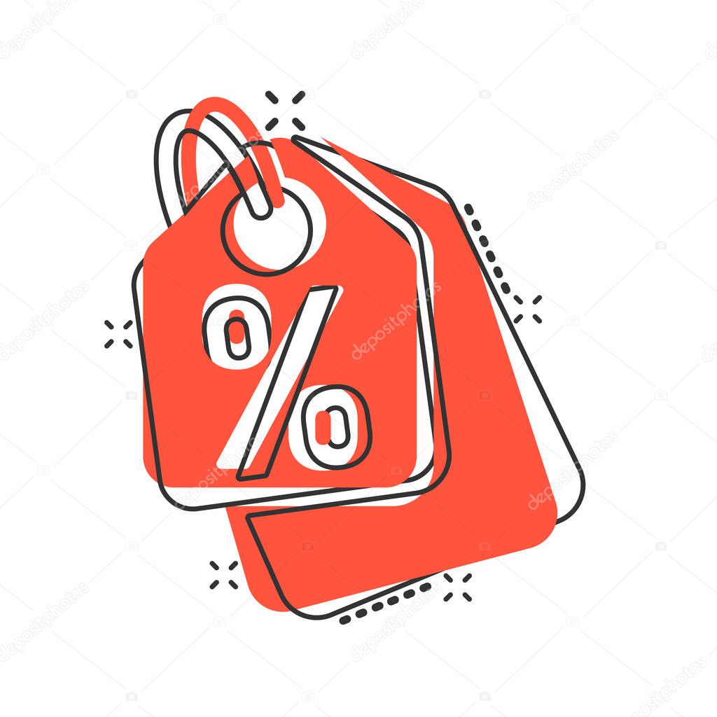 Vector cartoon discount shopping tag icon in comic style. Discou