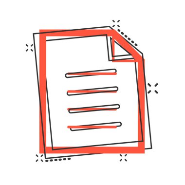 Çizgi roman stilinde belge notu simgesi. Kağıt levha vektör karikatür il