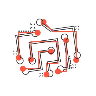 Çizgi roman tarzında devre panosu simgesi. Teknoloji mikroçip vektörü c