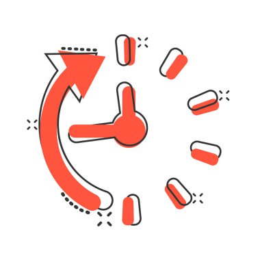 Çizgi roman tarzında saat geri sayım simgesi. Zaman kronometre vektör arabası