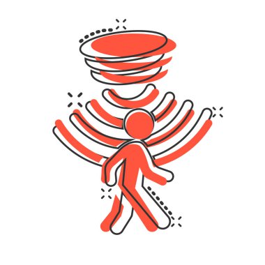 Hareket algılayıcı simgesi çizgi roman tarzında. İnsan vektör karikatürü ile dalgalar