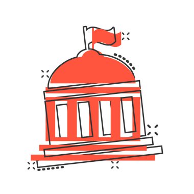 Çizgi roman tarzında bir banka binası ikonu. Hükümet mimari vektosu