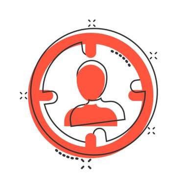 Hedef kitle ikonu komik bir şekilde. İnsanların vektör arabasına odaklan