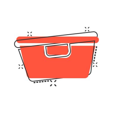 Yemek kabı ikonu, komik bir şekilde. Mutfak kabı vektör karikatürü 