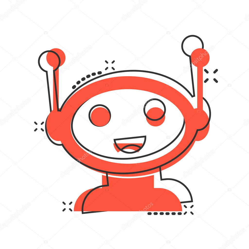 Cute robot chatbot icon in comic style. Bot operator vector cart