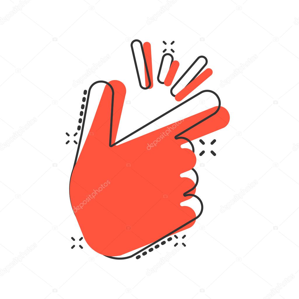 Finger snap gesture icon in comic style. Expression vector carto