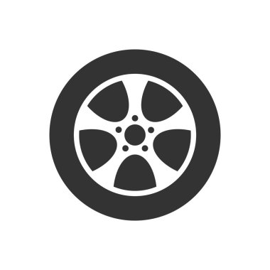 Düz stil araba tekerleği ikonu. Araç bölümü vektör çizimi