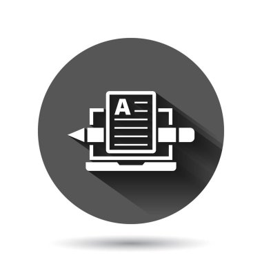 Düz stil blog simgesi. Sosyal medya iletişim vektör illüstrasyonu uzun gölge efektli siyah yuvarlak arka plan. İçerik çemberi iş konsepti.