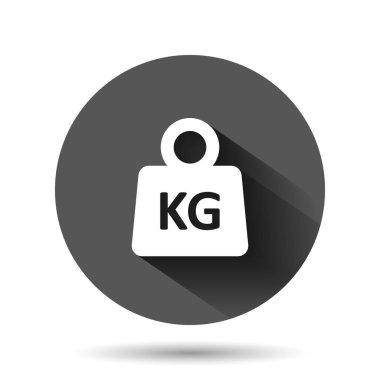 Simgeyi düz ölçekte ölçekle. Kilogram dambıl vektör çizimi siyah yuvarlak arka plan ve uzun gölge etkisi. Jimnastik çemberi iş konsepti.