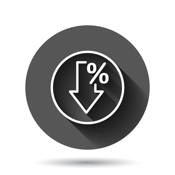 Verminder Pijl Pictogram Platte Stijl Verminder Vectorillustratie Zwarte Ronde Achtergrond — Stockvector