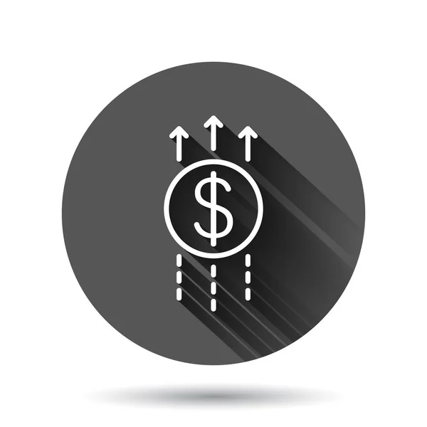 成长箭头图标为扁平风格 具有长阴影效果的黑色圆形背景上的收入矢量图解 增加循环按钮业务概念 — 图库矢量图片