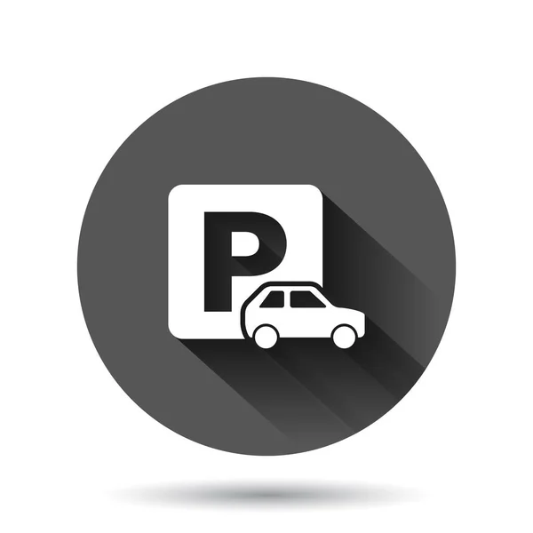 Parkeerpictogram Platte Stijl Auto Standaard Vector Illustratie Zwarte Ronde Achtergrond — Stockvector