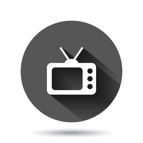 Εικονίδιο Τηλεόρασης Επίπεδη Στυλ Τηλεοπτική Εικόνα Διάνυσμα Σημάδι Μαύρο Στρογγυλό — Διανυσματικό Αρχείο