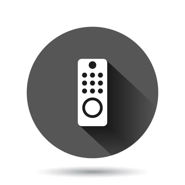 电视遥控器图标为扁平风格 电视符号矢量图上的黑色圆形背景具有长阴影效果 广播圈按钮业务概念 — 图库矢量图片
