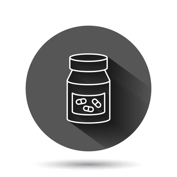Pill Μπουκάλι Εικονίδιο Επίπεδο Στυλ Φάρμακα Διανυσματική Απεικόνιση Μαύρο Στρογγυλό — Διανυσματικό Αρχείο