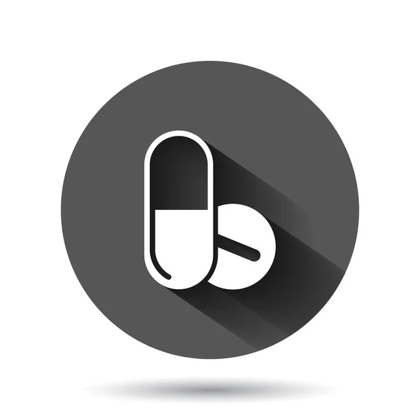 Pill Capsule Icon Flat Style Drugs Vector Illustration Black Background — Stock Vector