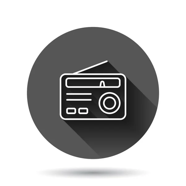 Radio Icoon Platte Stijl Broadcast Vector Illustratie Zwarte Ronde Achtergrond — Stockvector