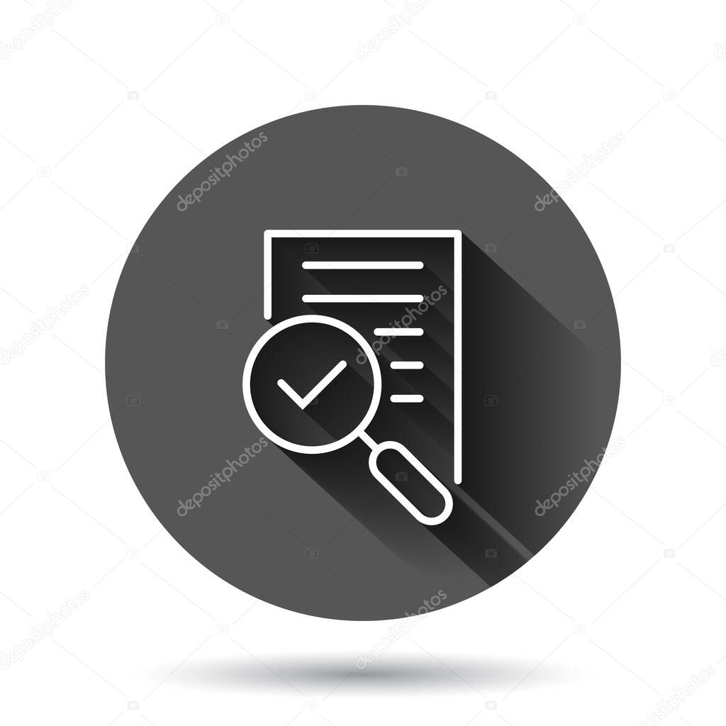Financial statement icon in flat style. Result vector illustration on black round background with long shadow effect. Report circle button business concept.