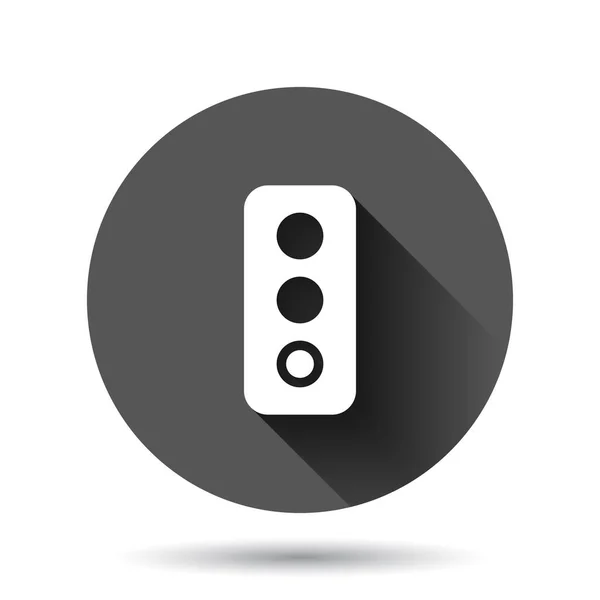 半挂号图标为扁平风格 具有长阴影效果的黑色圆形背景上的交通灯矢量图解 交叉口圈按钮业务概念 — 图库矢量图片