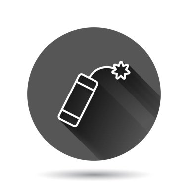 Bomba ikonu düz stil. Uzun gölge efektli siyah yuvarlak arka planda dinamit vektör çizimi. C4 tnot daire düğmesi iş konsepti.