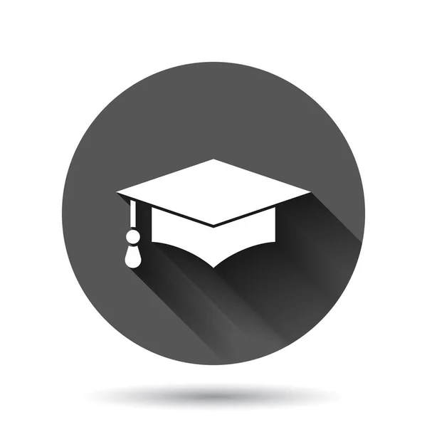 Graduation Hat Icon Flat Style Student Cap Vector Illustration Black — Stock Vector