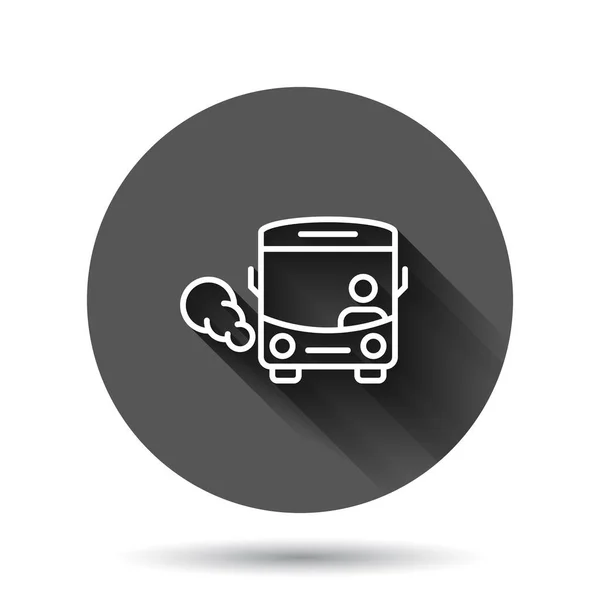 フラットスタイルのバスアイコン 影の効果の長い黒丸の背景にコーチベクトルイラスト オートバス車両丸ボタンビジネスコンセプト — ストックベクタ
