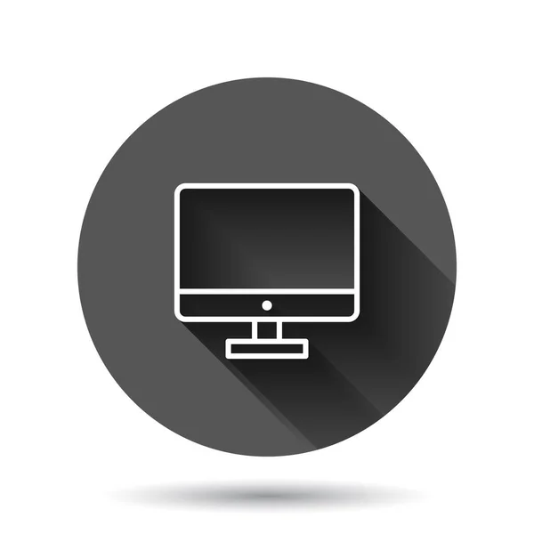 Computerbildschirm Symbol Vektorillustration Auf Schwarzem Rundem Hintergrund Mit Langem Schatteneffekt — Stockvektor