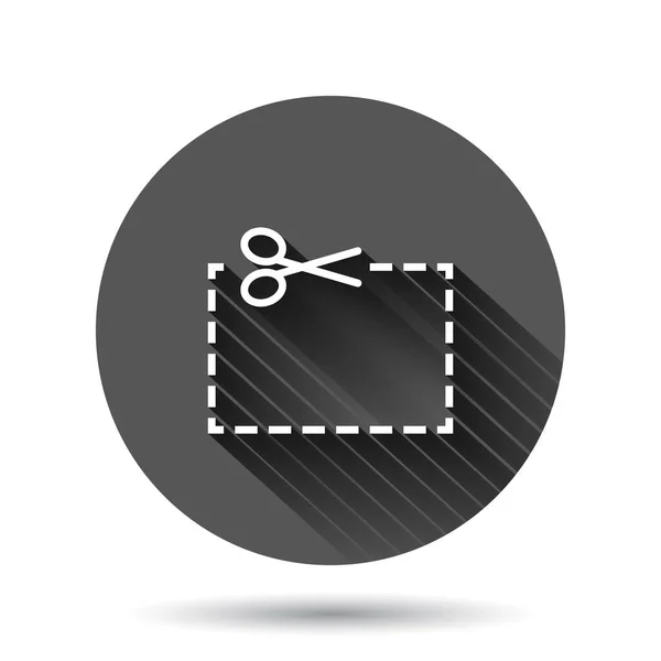 クーポンカットラインのアイコンをフラットスタイルで 長い影効果を持つ黒丸の背景にはさみスニップ記号ベクトルイラスト ステッカーサークルボタンビジネスコンセプト — ストックベクタ