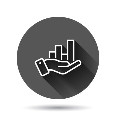 Düz bir şekilde büyüme ikonu. Uzun gölge efektli, siyah yuvarlak arkaplan üzerinde el vektör çizimi olan diyagram. Finans artışı çember iş kavramı.