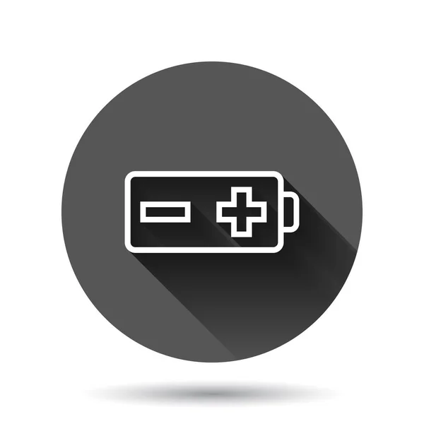 电池充电图标为扁平风格 具有长阴影效果的黑色圆形背景上的功率电平矢量 锂离子蓄电池循环按钮业务概念 — 图库矢量图片
