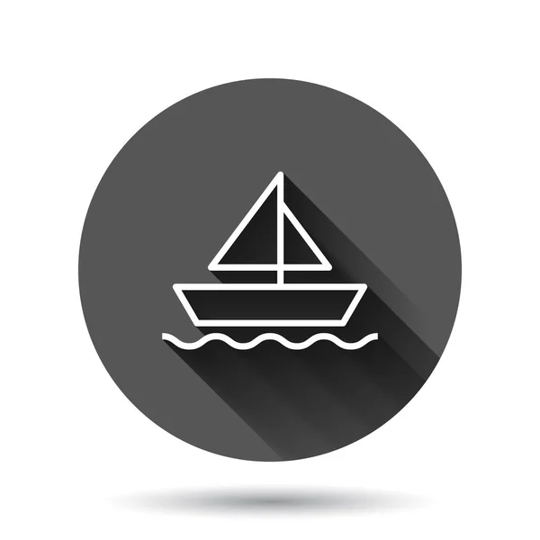 Toerisme Schip Icoon Vlakke Stijl Vissersboot Vector Illustratie Zwarte Ronde — Stockvector