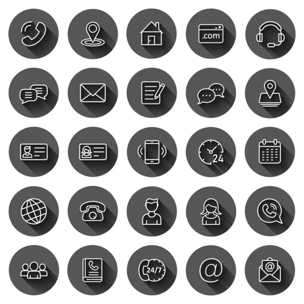 Contact Icon Set Flat Style Phone Communication Vector Illustration Black — Stock Vector