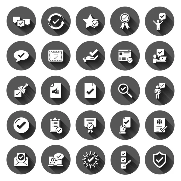 Approve Pictogram Ingesteld Platte Stijl Markeer Vectorillustratie Zwarte Ronde Achtergrond — Stockvector