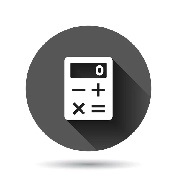 Calculator Pictogram Platte Stijl Bereken Vectorillustratie Zwarte Ronde Achtergrond Met — Stockvector