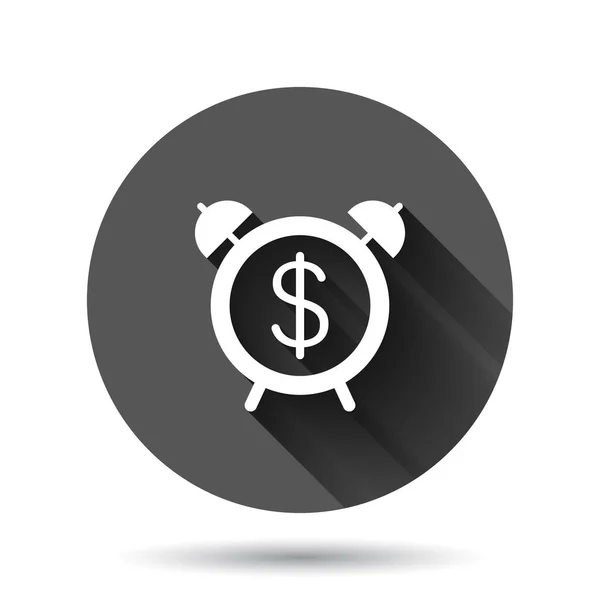 Tijd Geld Pictogram Platte Stijl Klok Met Dollar Vector Illustratie — Stockvector