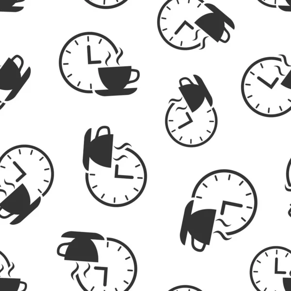 Pause Café Icône Dans Style Plat Horloge Avec Illustration Vectorielle — Image vectorielle