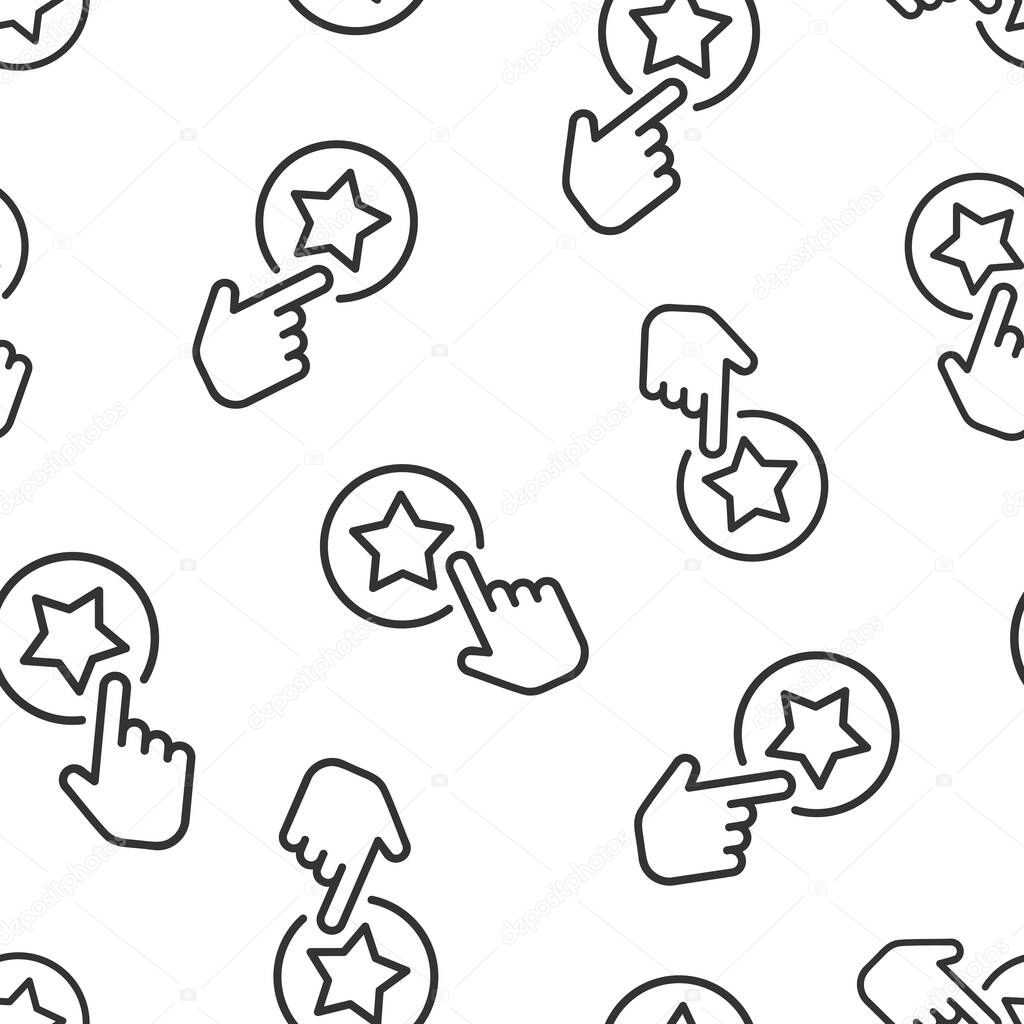 Click loyalty card icon in flat style. Hand on reward vector illustration on white isolated background. Discount seamless pattern background business concept.