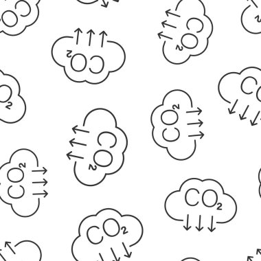 Karbondioksit ikonu düz stil. Beyaz izole arkaplanda emisyon vektör çizimi. Benzin azaltımı sorunsuz iş konsepti.