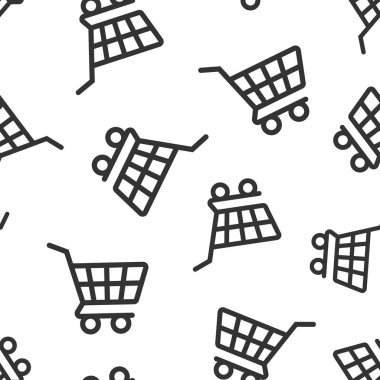 Alışveriş arabası ikonu düz stil. Beyaz izole edilmiş arka planda Tramvay vektör çizimi. Sepetsiz şablon iş konsepti.