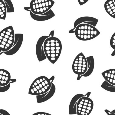 Düz stil kakao fasulyesi ikonu. Beyaz izole edilmiş arka planda çikolata kremalı vektör çizimi. Fındık bitkisi kusursuz iş konsepti.