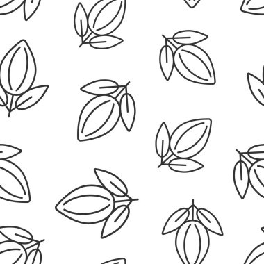 Düz stil kakao fasulyesi ikonu. Beyaz izole edilmiş arka planda çikolata kremalı vektör çizimi. Fındık bitkisi kusursuz iş konsepti.