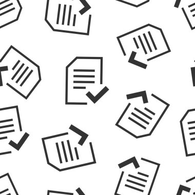 Düz biçimli onaylanmış belge simgesi. Beyaz izole edilmiş arkaplanda vektör illüstrasyonunu onaylayın. Anlaşma işaretleri pürüzsüz iş konsepti.