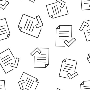 Düz biçimli onaylanmış belge simgesi. Beyaz izole edilmiş arkaplanda vektör illüstrasyonunu onaylayın. Anlaşma işaretleri pürüzsüz iş konsepti.